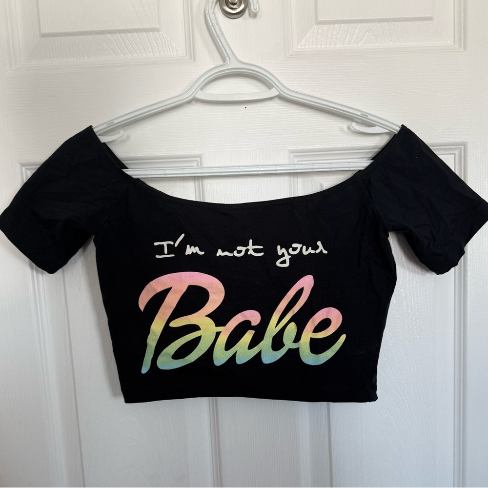 Trendy Black Crop Top with Pastel Print
